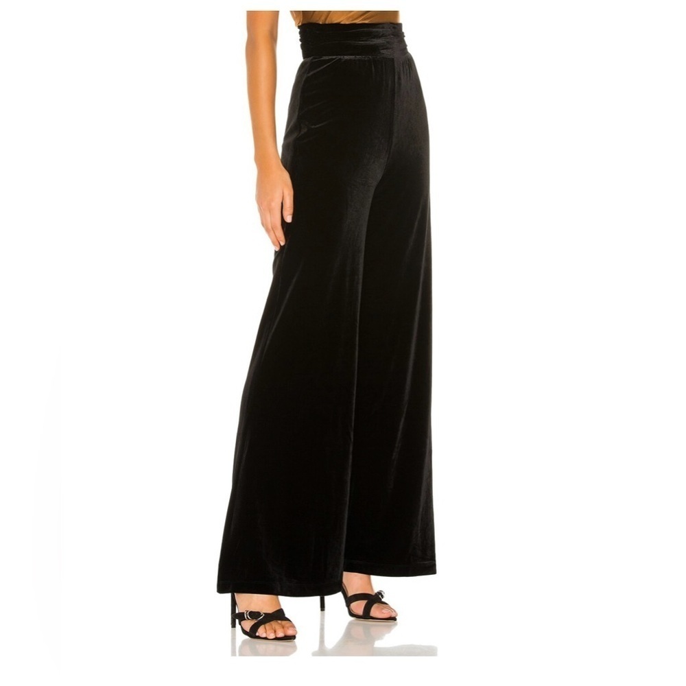 Lovers + Friends black velvet‎ long tall wide leg pants size L Tall